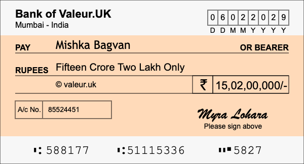 How to write a cheque for 15.02 crore rupees How to write a cheque for 15.02 crore rupees