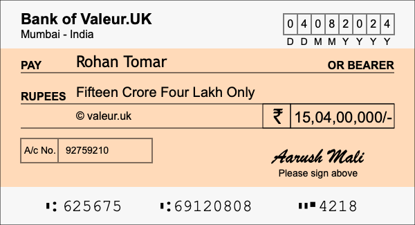 How to write a cheque for 15.04 crore rupees How to write a cheque for 15.04 crore rupees