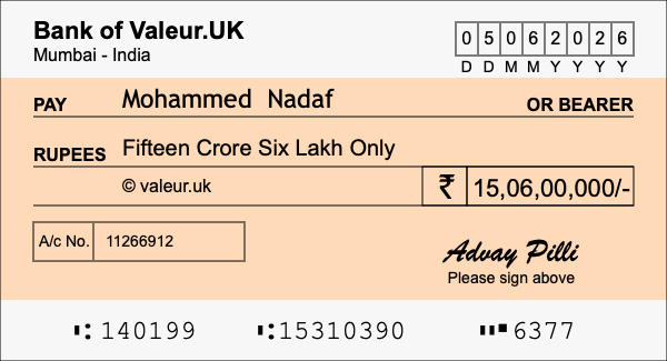 How to write a cheque for 15.06 crore rupees How to write a cheque for 15.06 crore rupees