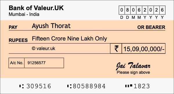 How to write a cheque for 15.09 crore rupees How to write a cheque for 15.09 crore rupees