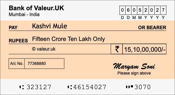How to write a cheque for 15.1 crore rupees How to write a cheque for 15.1 crore rupees