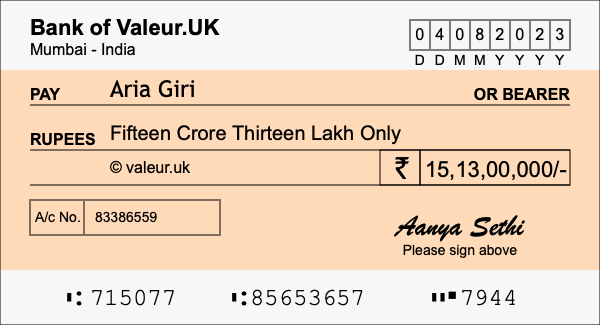 How to write a cheque for 15.13 crore rupees How to write a cheque for 15.13 crore rupees