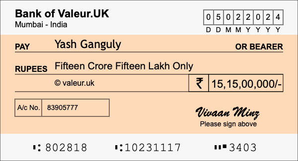 How to write a cheque for 15.15 crore rupees How to write a cheque for 15.15 crore rupees