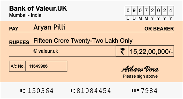 How to write a cheque for 15.22 crore rupees How to write a cheque for 15.22 crore rupees