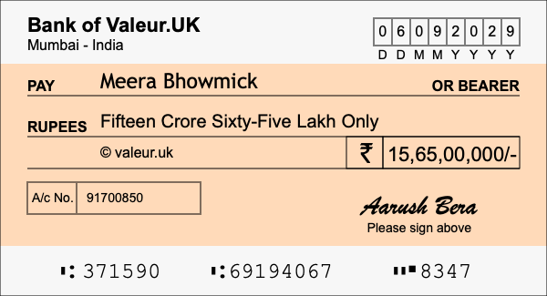 How to write a cheque for 15.65 crore rupees How to write a cheque for 15.65 crore rupees