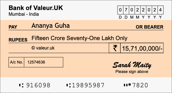 How to write a cheque for 15.71 crore rupees How to write a cheque for 15.71 crore rupees
