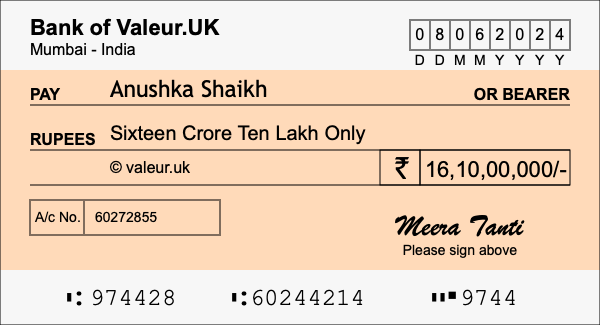 How to write a cheque for 16.1 crore rupees