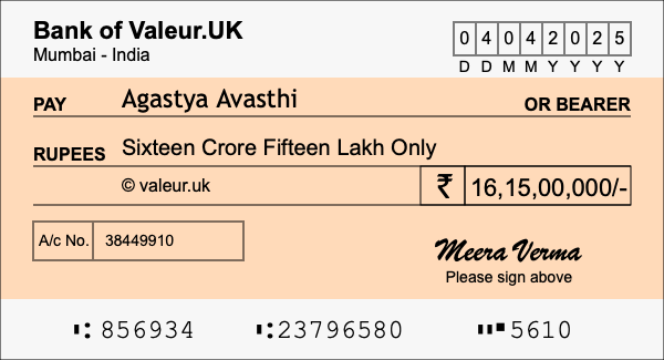 How to write a cheque for 16.15 crore rupees How to write a cheque for 16.15 crore rupees