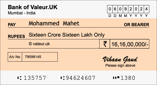 How to write a cheque for 16.16 crore rupees How to write a cheque for 16.16 crore rupees