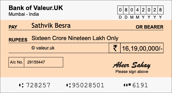 How to write a cheque for 16.19 crore rupees How to write a cheque for 16.19 crore rupees