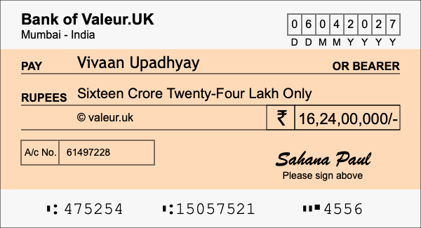 How to write a cheque for 16.24 crore rupees How to write a cheque for 16.24 crore rupees