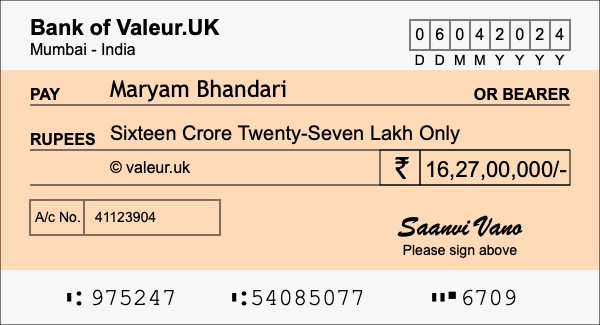 How to write a cheque for 16.27 crore rupees How to write a cheque for 16.27 crore rupees
