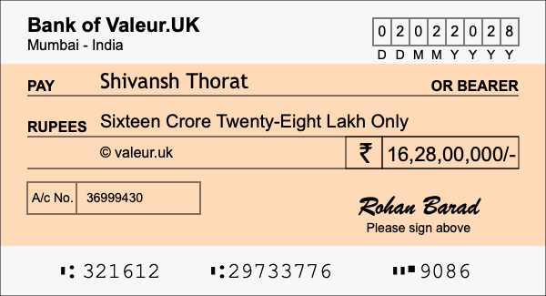 How to write a cheque for 16.28 crore rupees How to write a cheque for 16.28 crore rupees