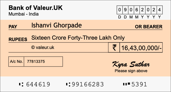How to write a cheque for 16.43 crore rupees How to write a cheque for 16.43 crore rupees