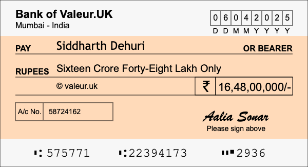 How to write a cheque for 16.48 crore rupees How to write a cheque for 16.48 crore rupees