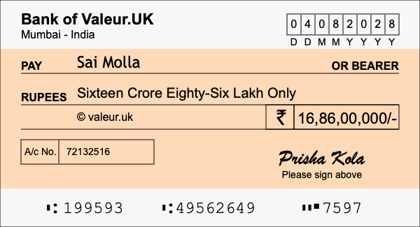 How to write a cheque for 16.86 crore rupees