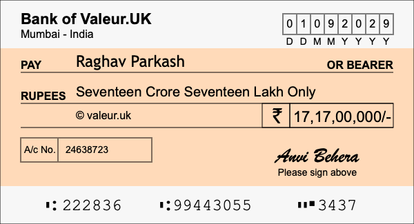 How to write a cheque for 17.17 crore rupees