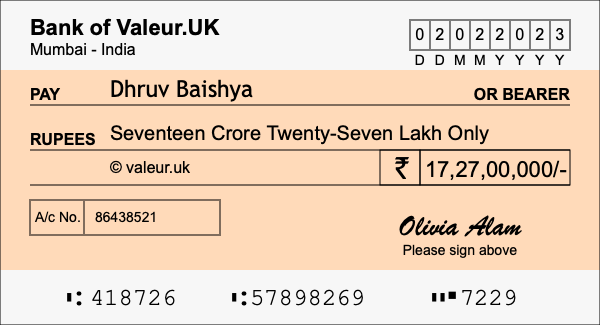How to write a cheque for 17.27 crore rupees