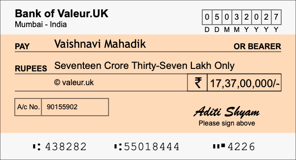 How to write a cheque for 17.37 crore rupees