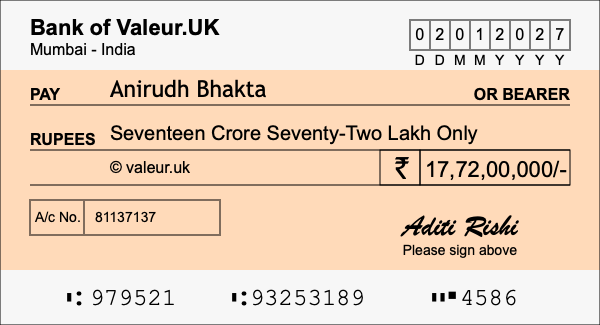 How to write a cheque for 17.72 crore rupees