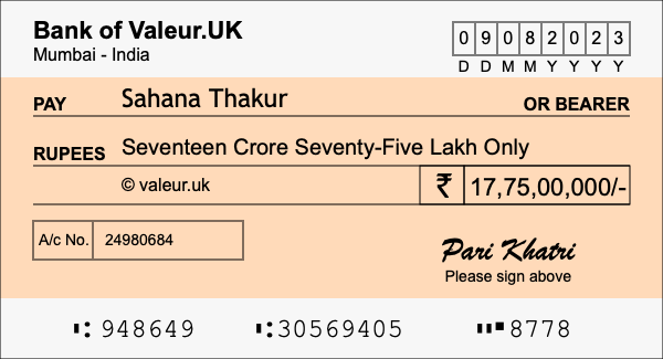 How to write a cheque for 17.75 crore rupees