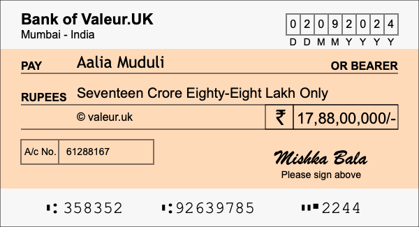 How to write a cheque for 17.88 crore rupees