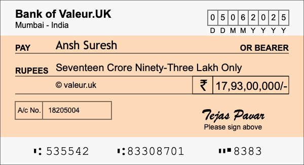 How to write a cheque for 17.93 crore rupees