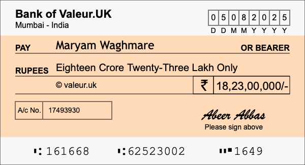How to write a cheque for 18.23 crore rupees How to write a cheque for 18.23 crore rupees