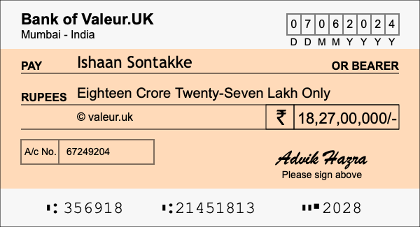 How to write a cheque for 18.27 crore rupees How to write a cheque for 18.27 crore rupees