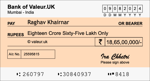 How to write a cheque for 18.65 crore rupees
