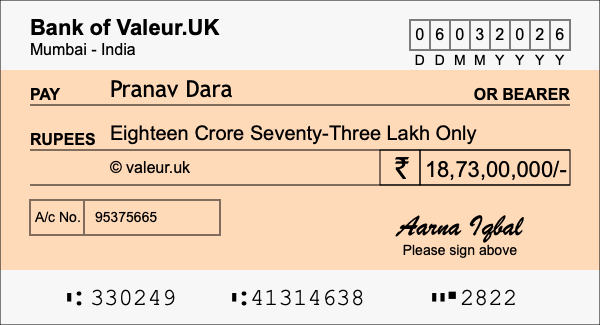 How to write a cheque for 18.73 crore rupees