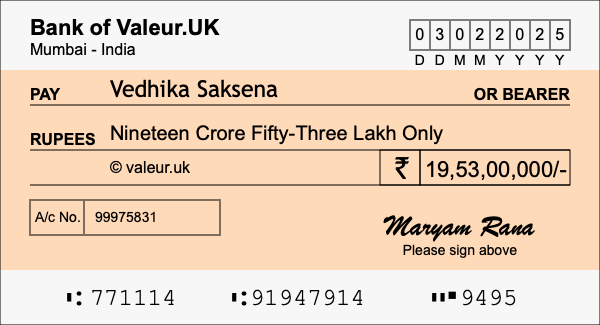 How to write a cheque for 19.53 crore rupees