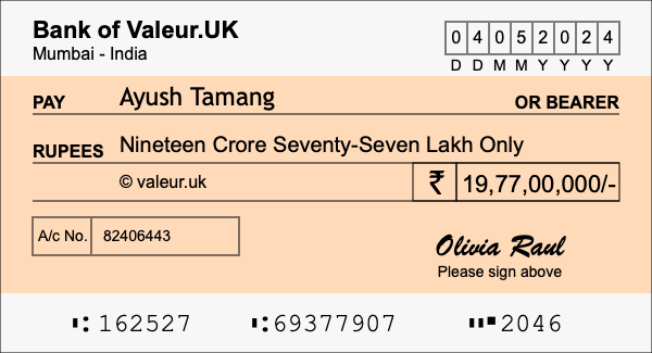 How to write a cheque for 19.77 crore rupees