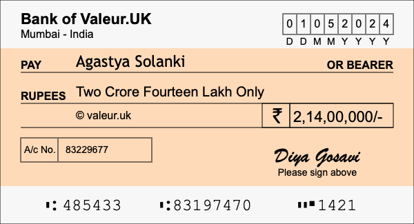 How to write a cheque for 2.14 crore rupees