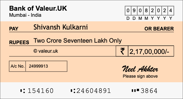 How to write a cheque for 2.17 crore rupees