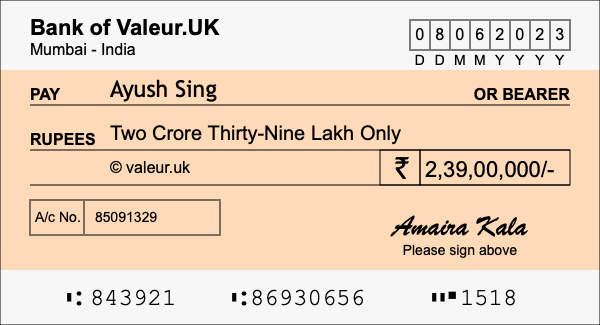 How to write a cheque for 2.39 crore rupees