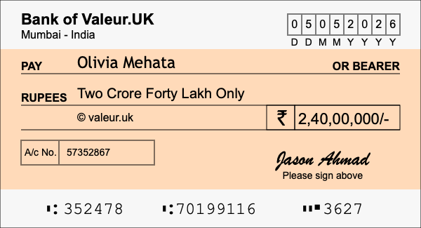 How to write a cheque for 2.4 crore rupees