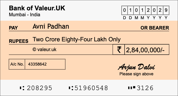 How to write a cheque for 2.84 crore rupees How to write a cheque for 2.84 crore rupees