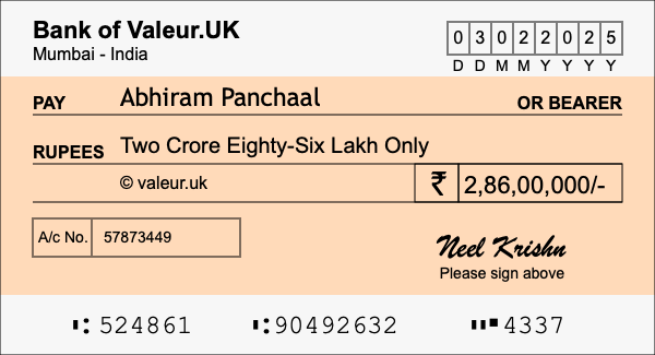 How to write a cheque for 2.86 crore rupees How to write a cheque for 2.86 crore rupees
