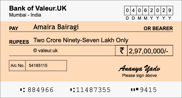 How to write a cheque for 2.97 crore rupees How to write a cheque for 2.97 crore rupees