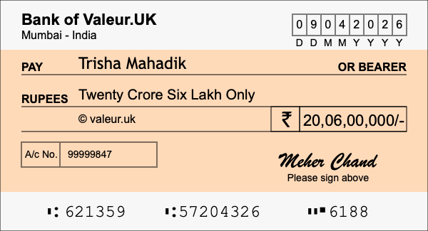 How to write a cheque for 20.06 crore rupees How to write a cheque for 20.06 crore rupees
