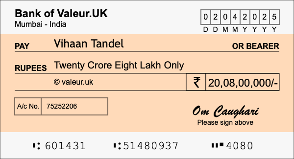 How to write a cheque for 20.08 crore rupees How to write a cheque for 20.08 crore rupees