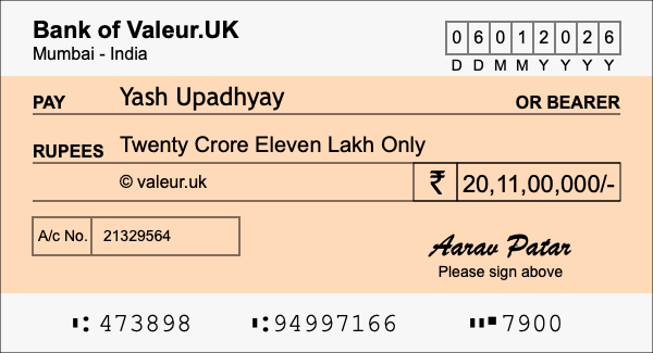How to write a cheque for 20.11 crore rupees How to write a cheque for 20.11 crore rupees