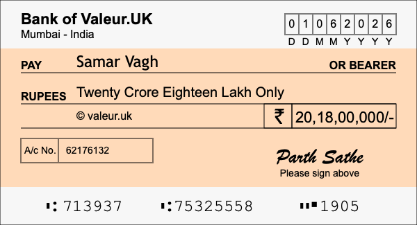 How to write a cheque for 20.18 crore rupees How to write a cheque for 20.18 crore rupees