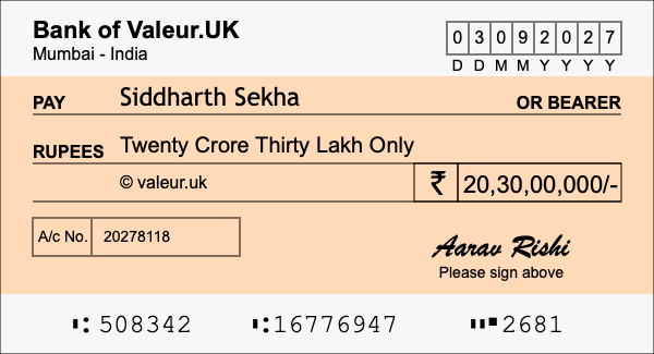 How to write a cheque for 20.3 crore rupees How to write a cheque for 20.3 crore rupees