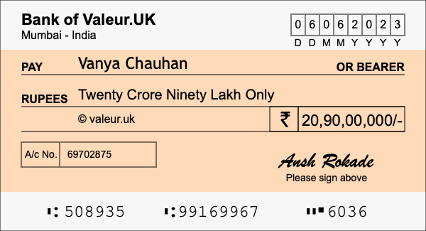How to write a cheque for 20.9 crore rupees How to write a cheque for 20.9 crore rupees