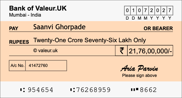 How to write a cheque for 21.76 crore rupees