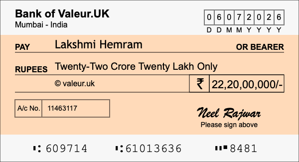 How to write a cheque for 22.2 crore rupees How to write a cheque for 22.2 crore rupees