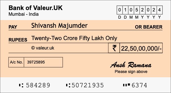 How to write a cheque for 22.5 crore rupees How to write a cheque for 22.5 crore rupees