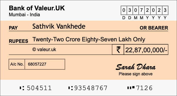 How to write a cheque for 22.87 crore rupees How to write a cheque for 22.87 crore rupees
